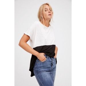 We The Free People Midnight Colorblock Tee T Shirt Top Ivory Black XS